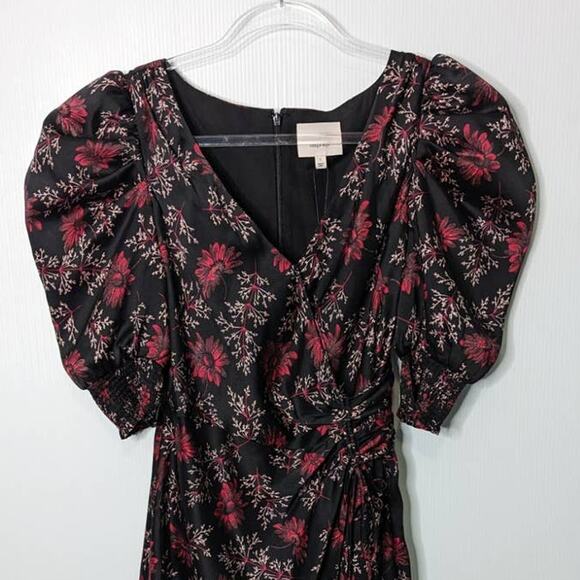 Cinq à Sept Kacy Midi Dress Floral Faux Wrap Silky Black Pink NWT Size 2 - Picture 4 of 14